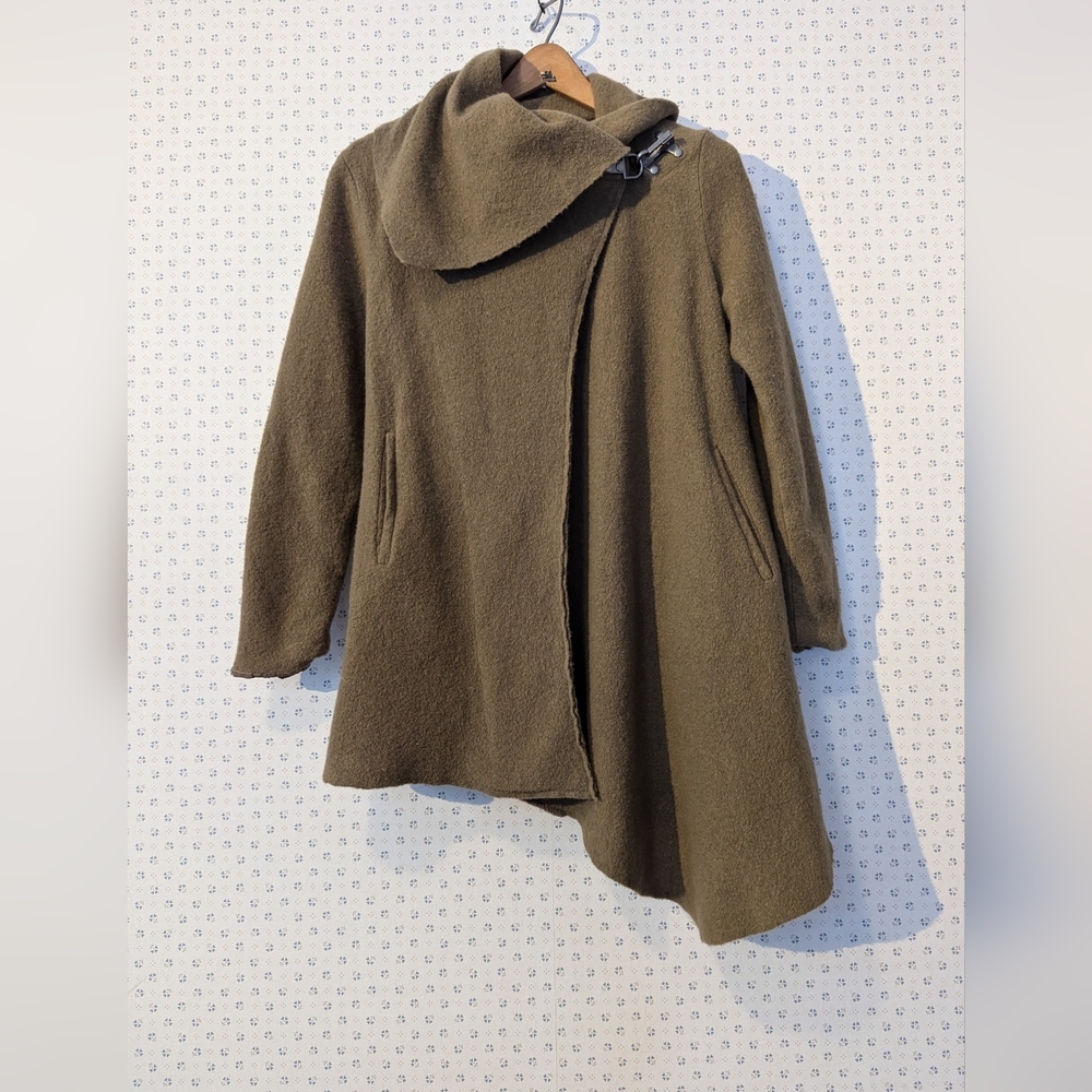 Garnet Hill Boiled Wool Coat Olive Green Small Latch Lagen Look Art to Wear 6